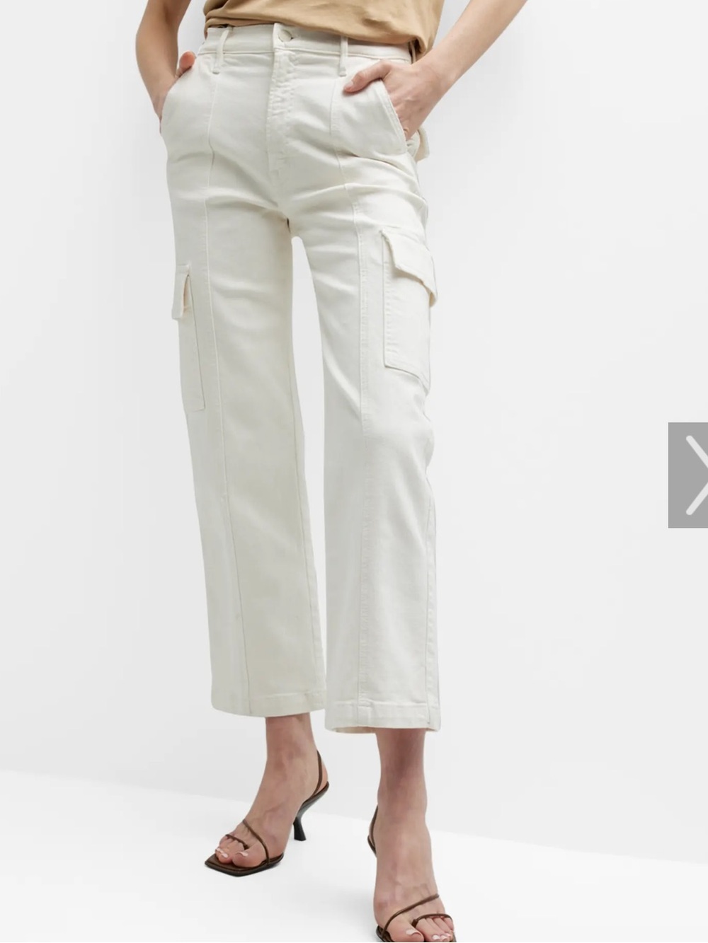 MOTHER (FIT SMALL) White Denim rambler cargo ankle Jeans
